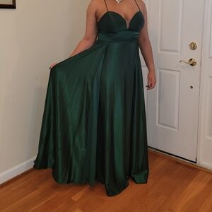 Green, strapless, formal gown